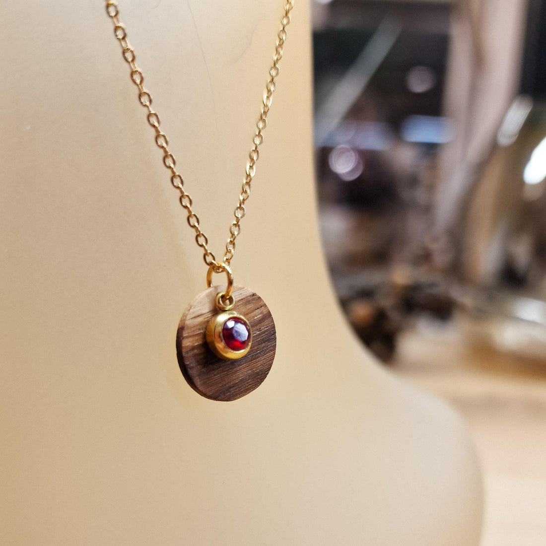 Halskette Geburtsstein "Jänner" | Zirkonia Siam - Holzschmuck Astwerk